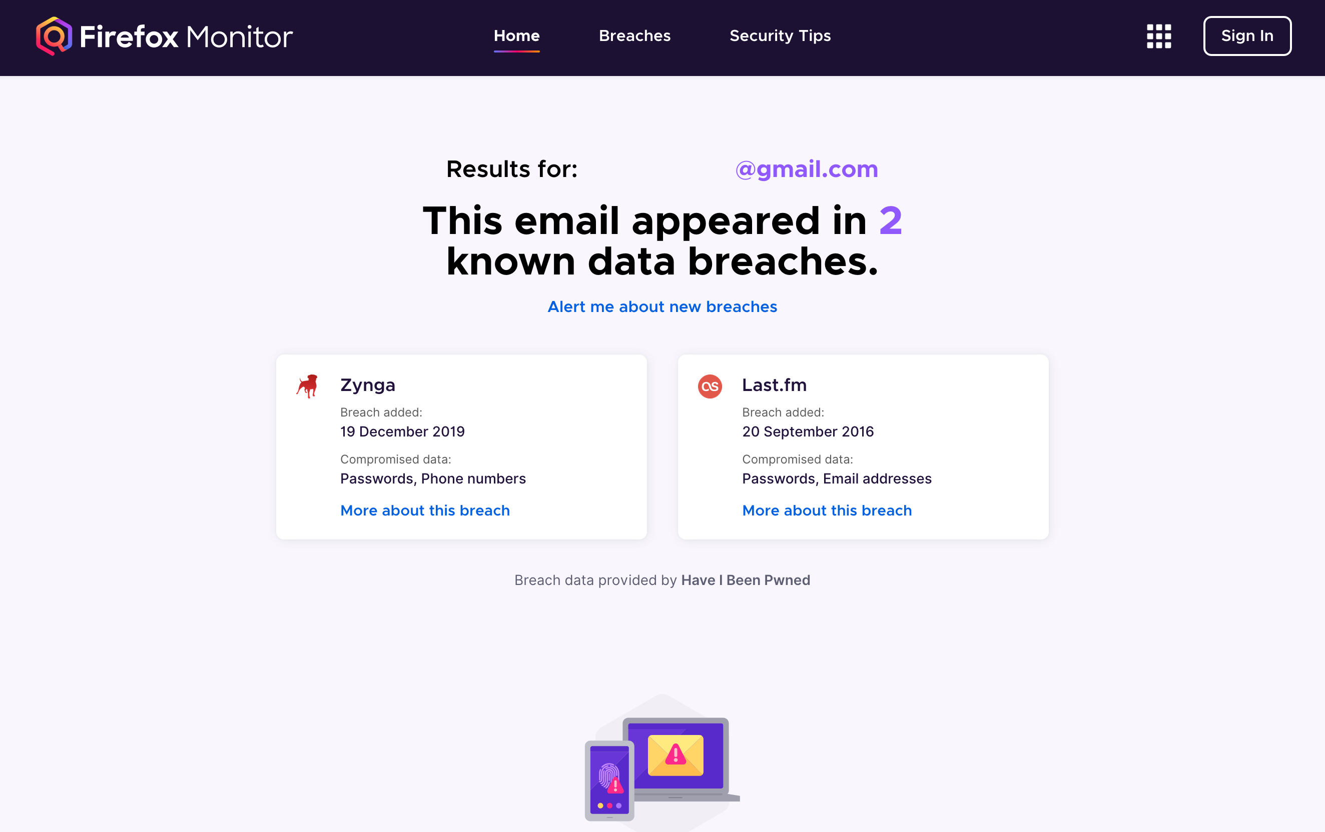 The breach summary window.