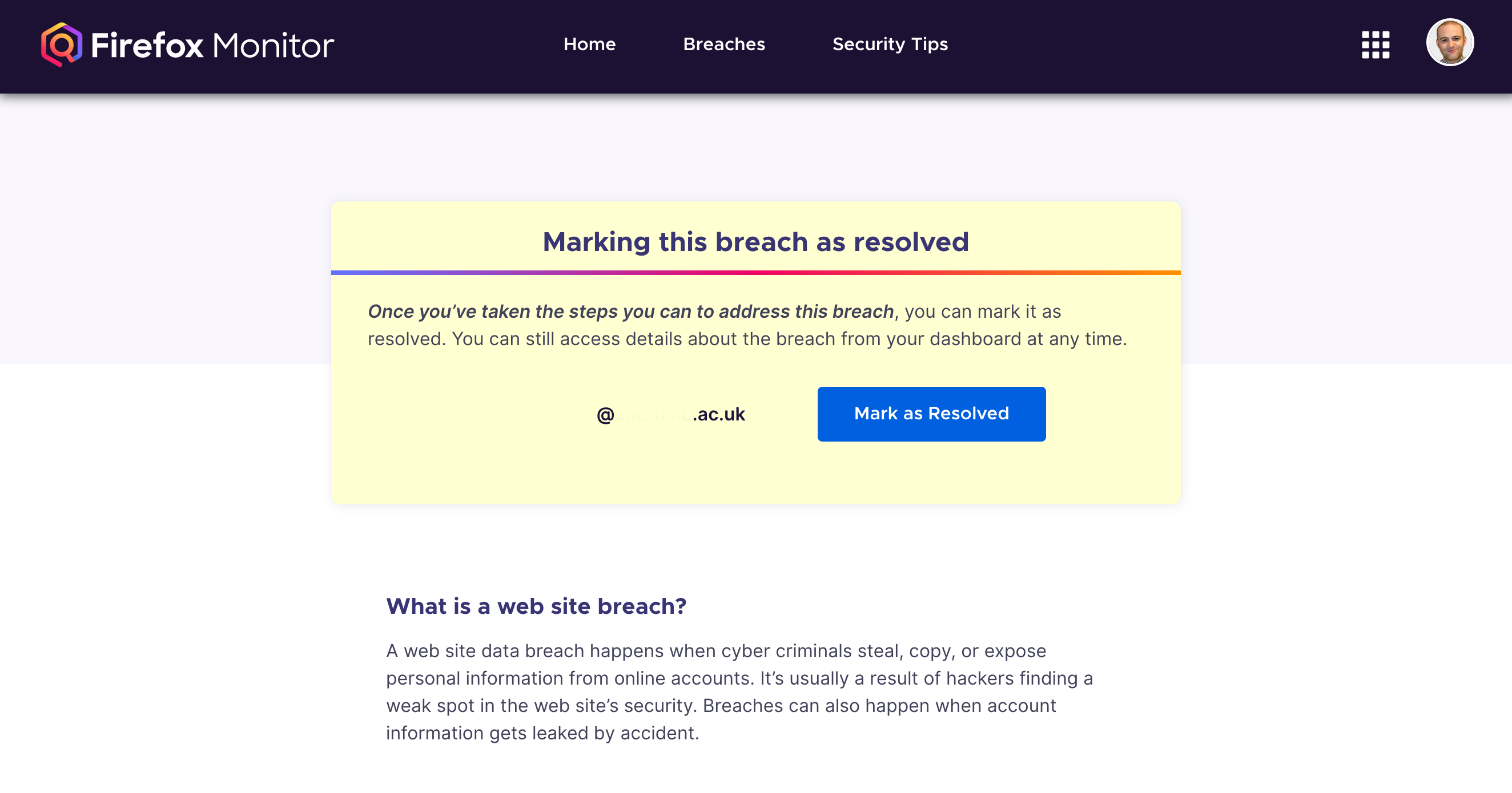 The resolved breach option.