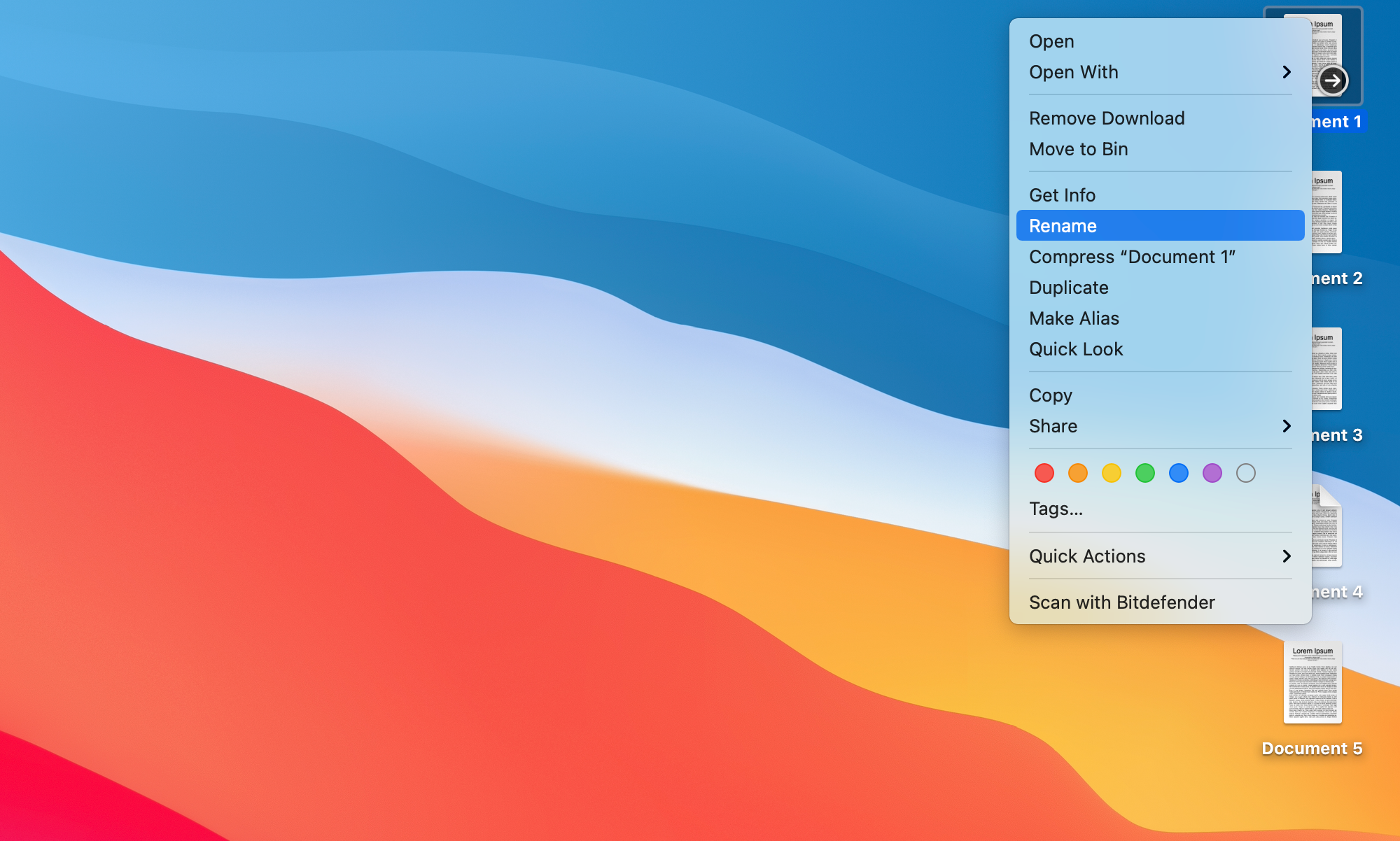 Screenshot showing the Rename option from the menu.