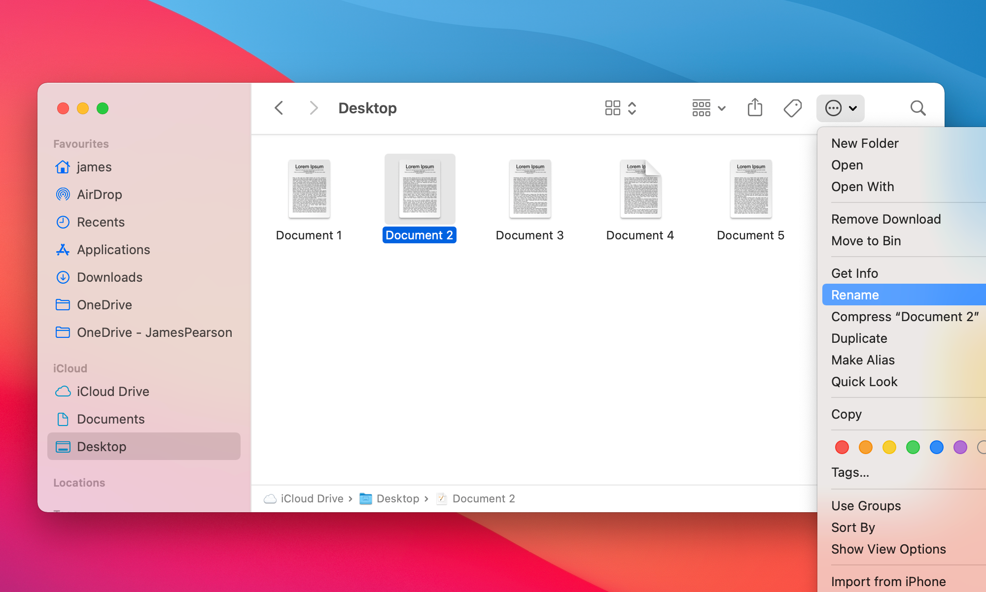 The Rename option from the 'Perform tasks with the selected items' drop-down menu.