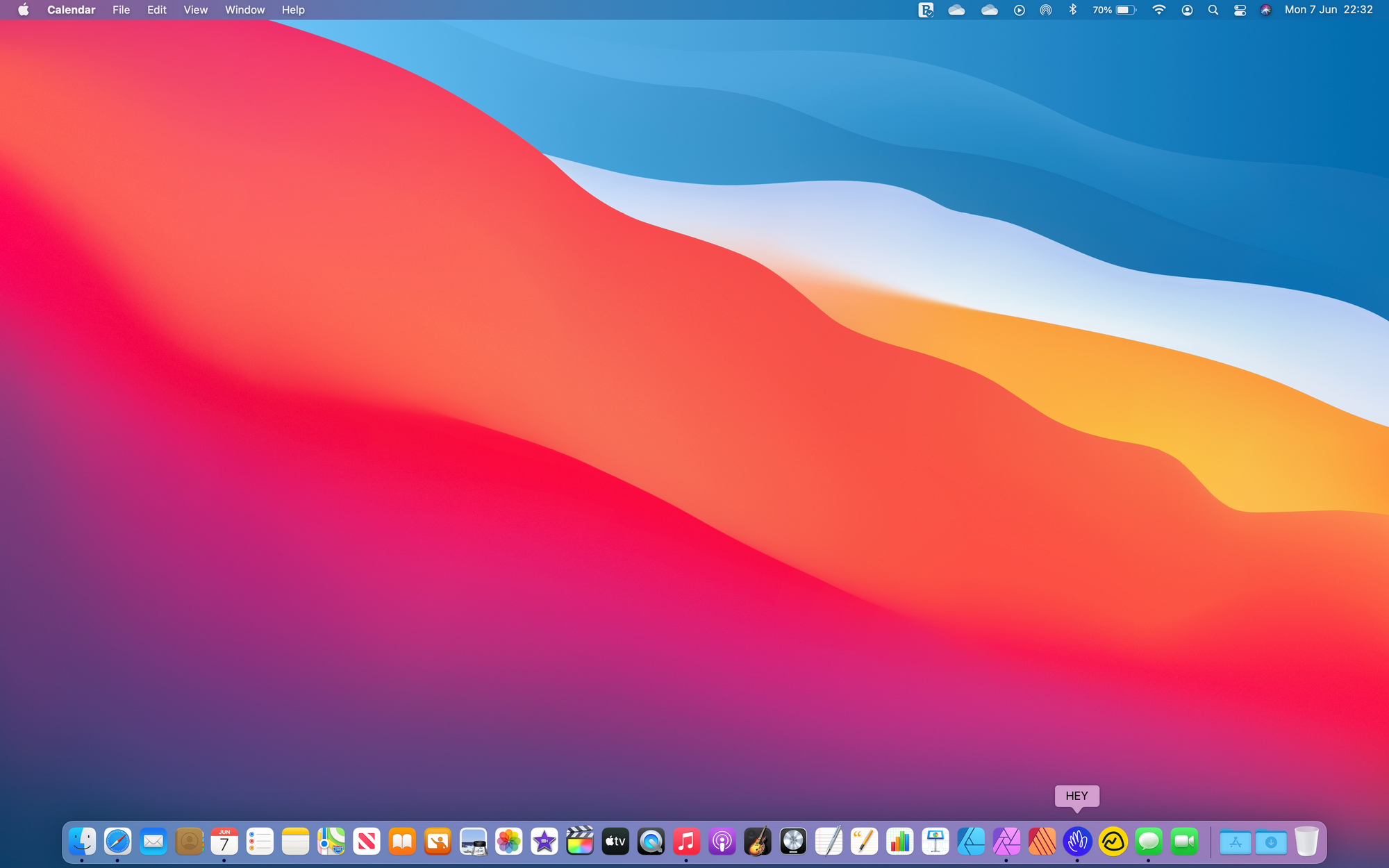 The Dock and active applications shown with a black dot.