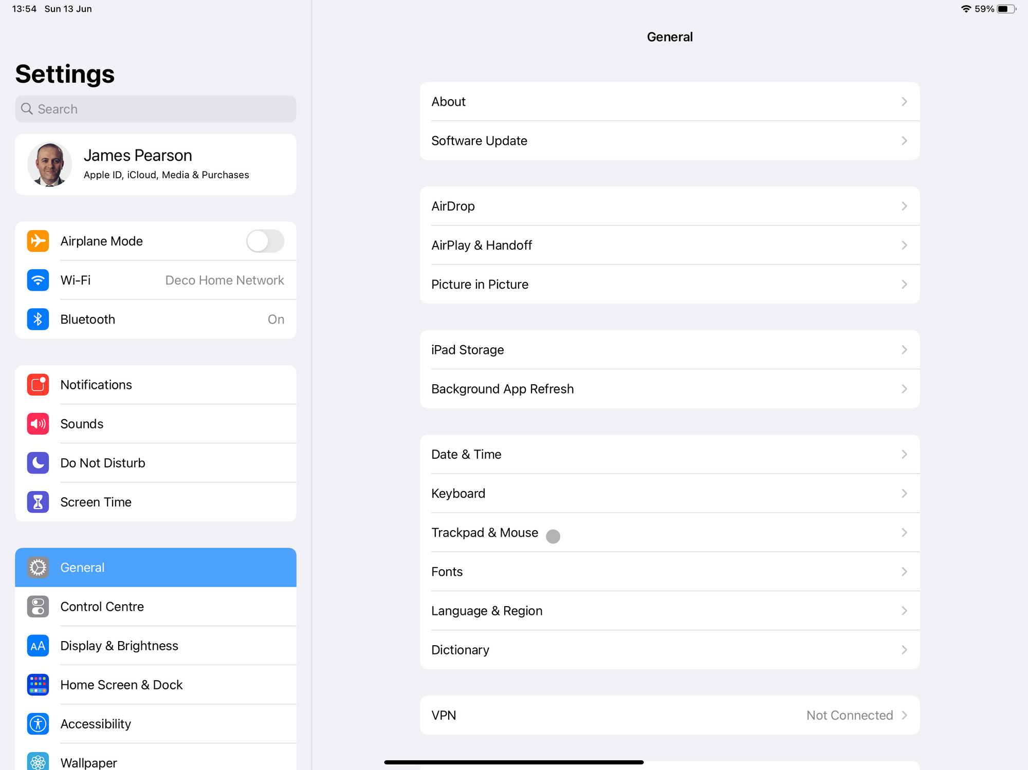 The Trackpad & Mouse category shown in the Settings app.