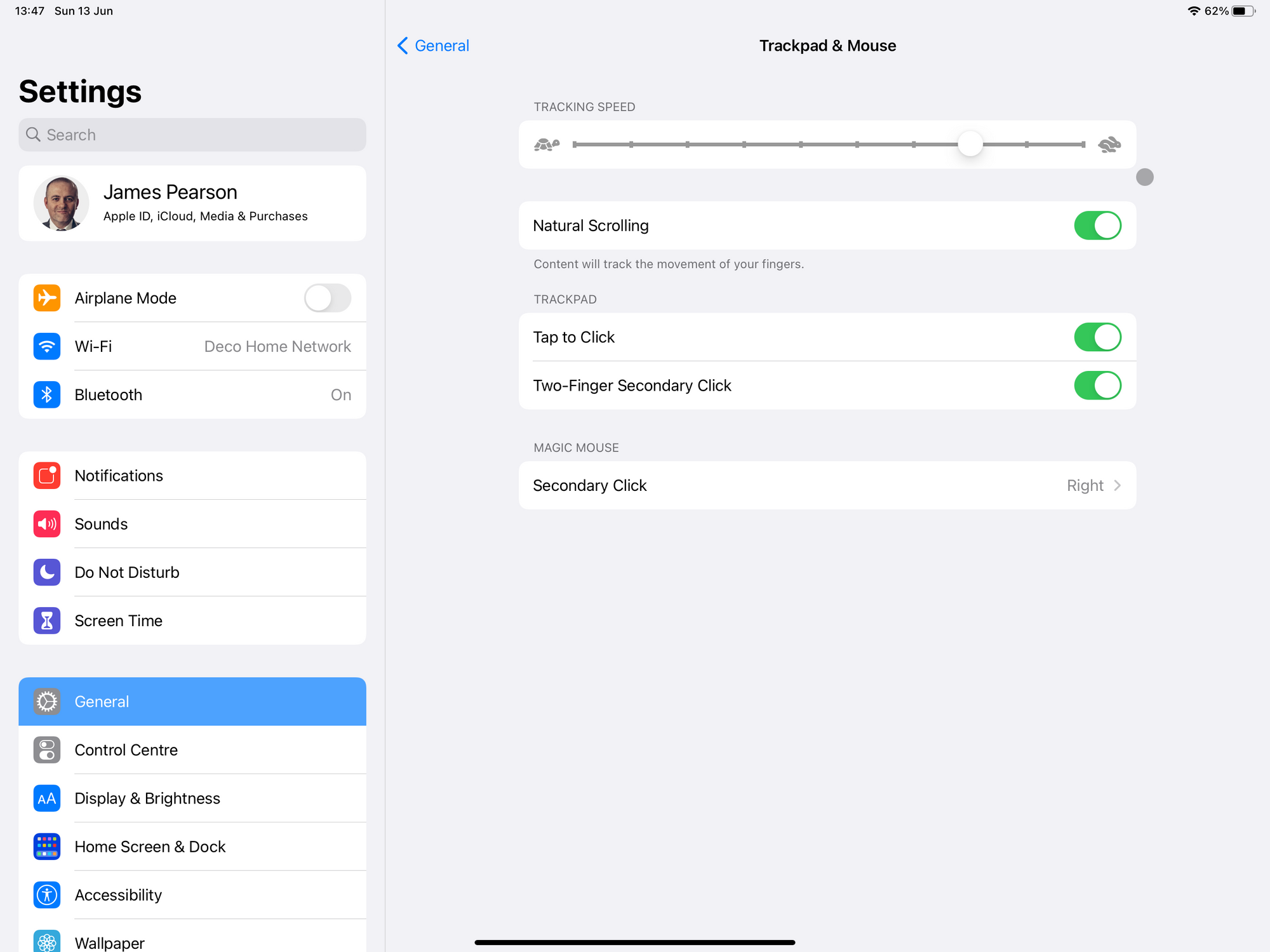 The Trackpad & Mouse settings showing multiple reconfigurations.