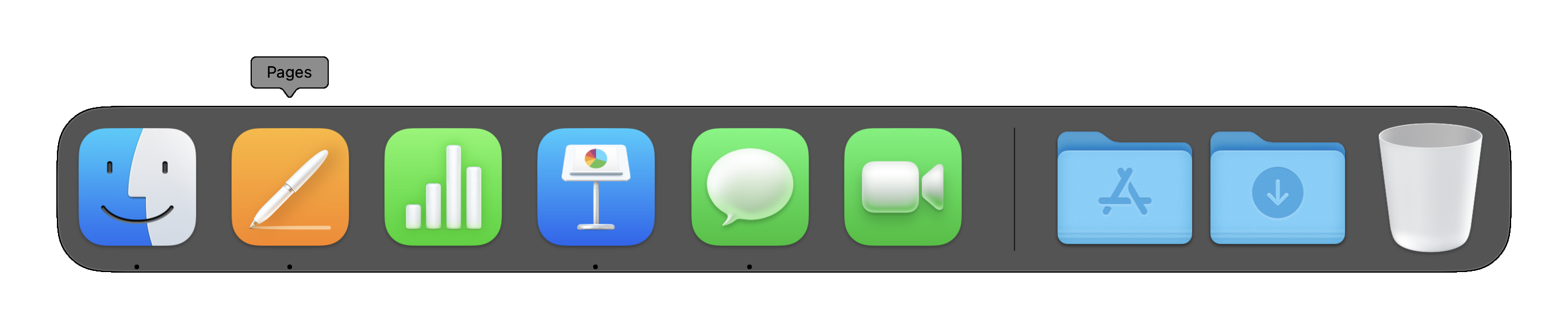 The Dock and active applications shown with a black dot.