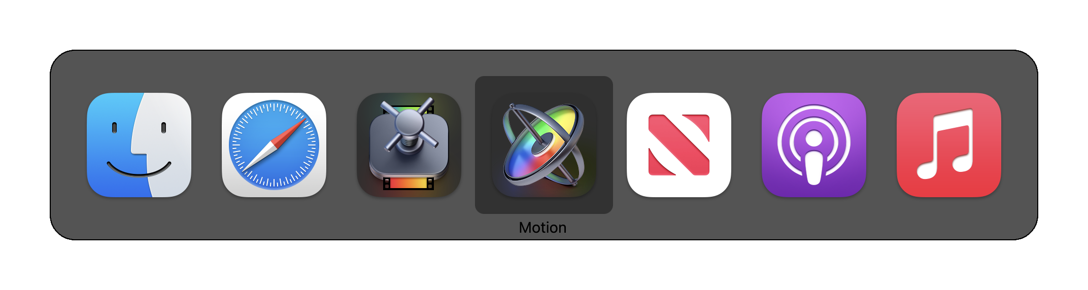 The application switcher menu showing the Motion application selected.