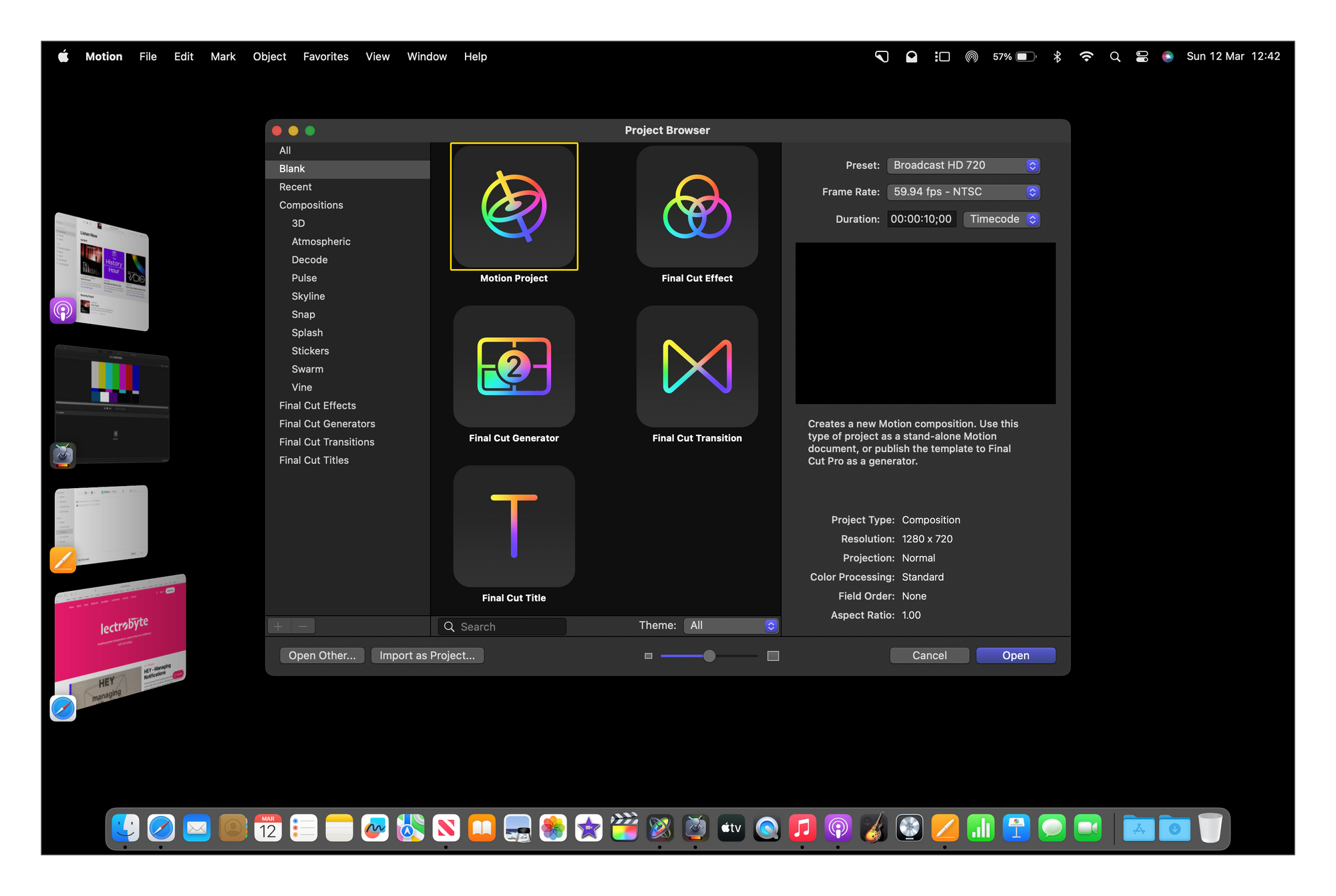 The view of the screen once Stage Manager is active showing open applications on the left-hand side whilst the application currently being used is displayed on screen.