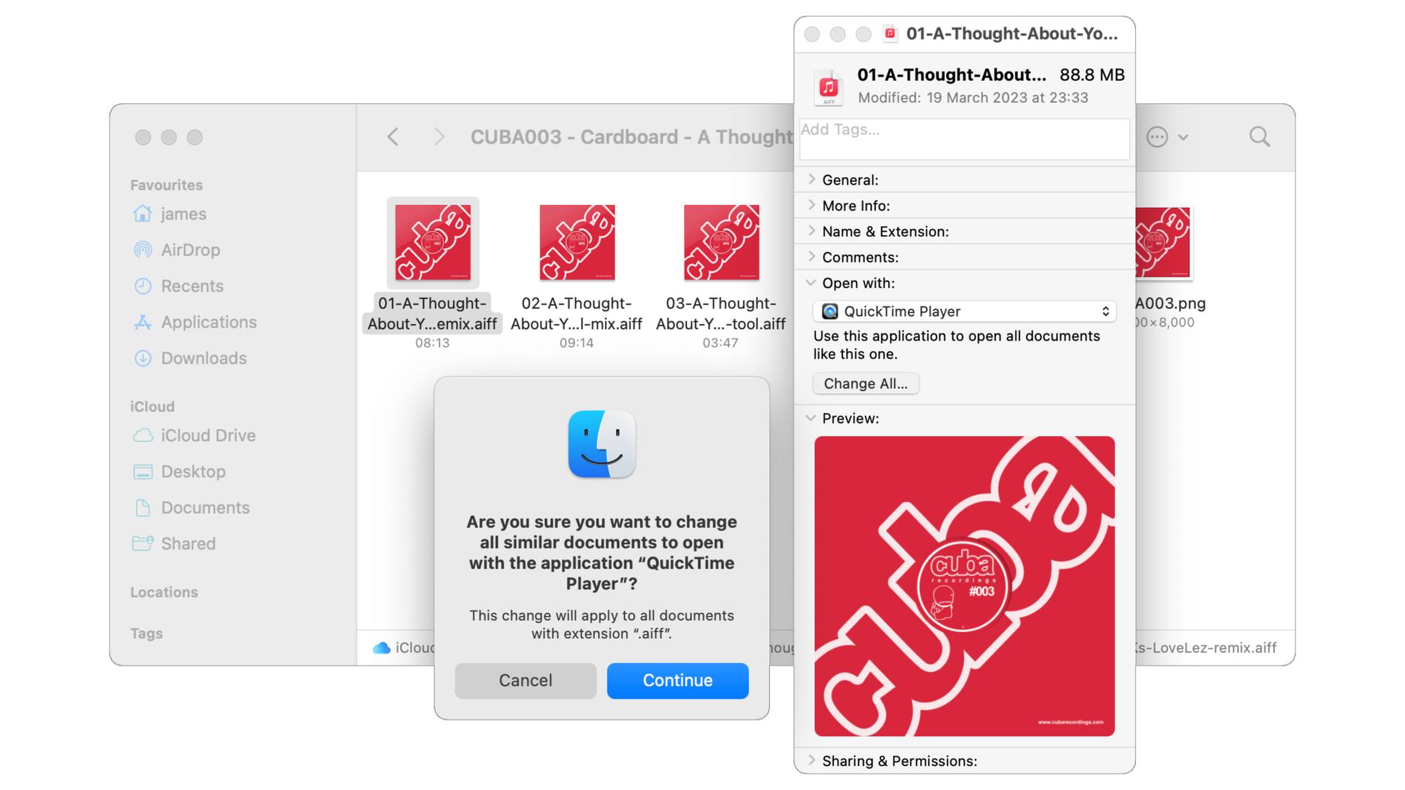 A files contextual menu with options to Open with: and Change All...